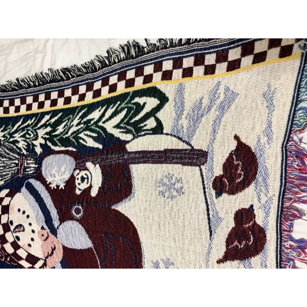 Vintage‎ Snowman Woven Tapestry Throw Blanket Afghan Christmas Fringe 48x38